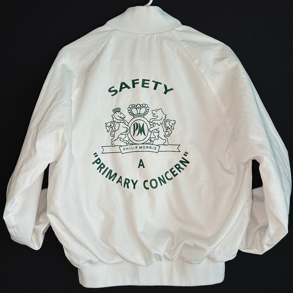 VTG Philip Morris Bomber Jacket Mens Medium White Auburn Sportswear Workwear